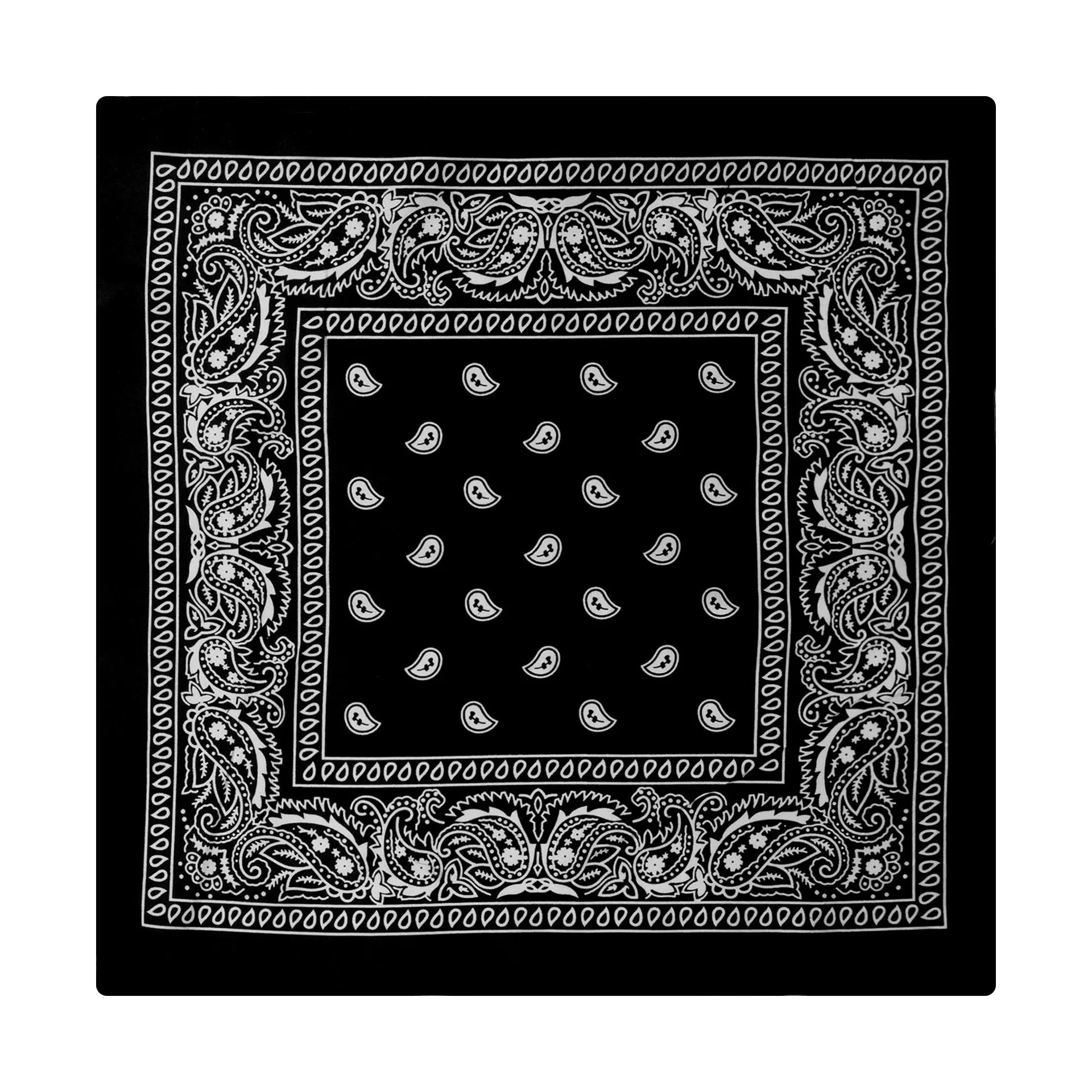 Paisley Print Bandana, Black Cotton Square Head Scarf, Multi-functional Neck Gaiter for Cycling, Hiking, and Everyday Use