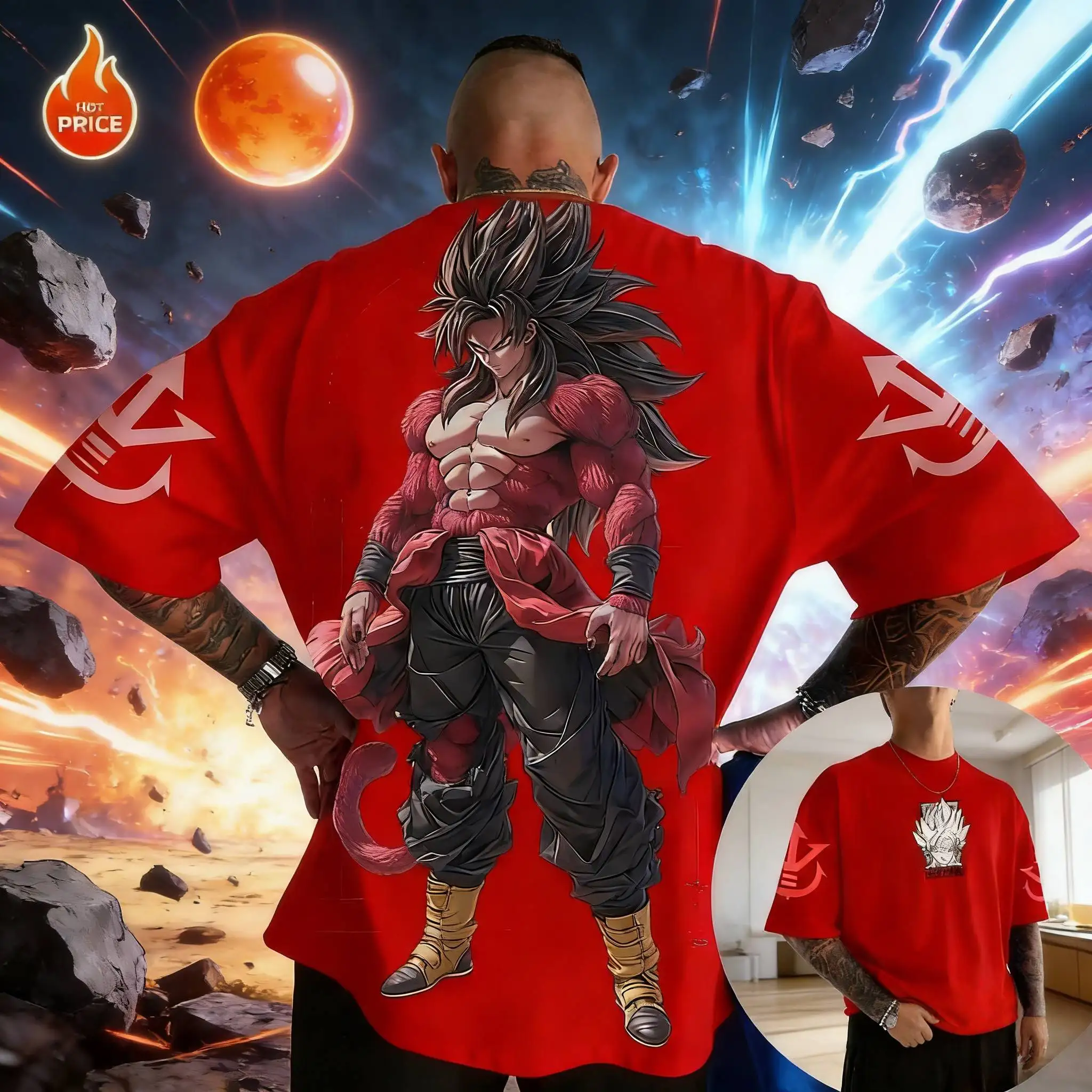 Sommer Dragon Ball Retro Anime T-Shirt Herren Super Saiyan4 Goku Lässiges Lockeres Sport-Alltags-T-Shirt Kurzarm Rundhals Entspannte Passform