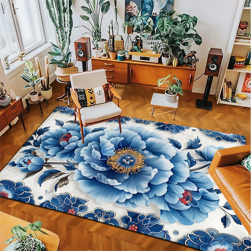 Floral Print Bedroom Rug Entrance Simple Anti-slip Flannel Bath Living Room Hallway Floor Mats Carpet Bedside Foot Mats