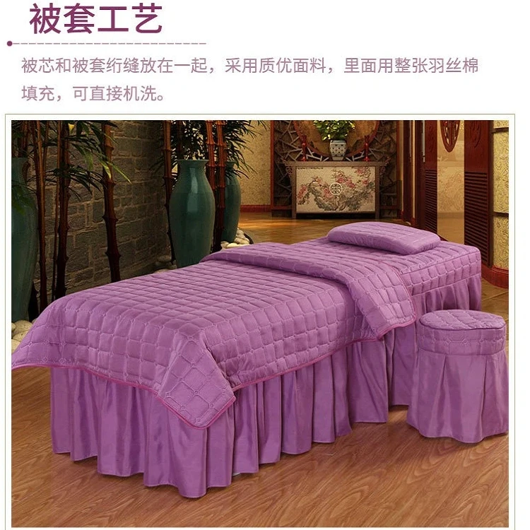 4pcs Plaid Beauty Salon Bedding Sets Massage Spa Relax Bed Sheets Bedskirt Stoolcover Pillowcase Duvet Summer Quilt Cover Sets
