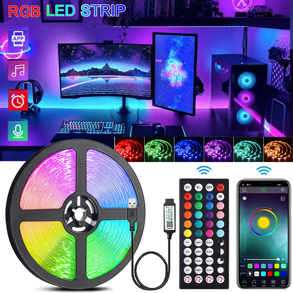 Taśma LED RGB Synchronizacja muzyki USB 5V Zdalne sterowanie Wstążka LED Elastyczna lampa do pokoju Impreza TV Biurko Sypialnia Dekoracja