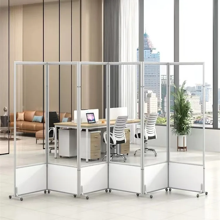 Push-pull screen baffle matte acrylic factory workshop activity folding mobile screen partition transparent office