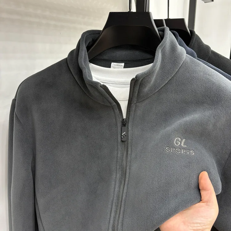 

Autumn Winter Loose Regular Collar Commuter Sle Jaet Men's Faion Urban ort Sve Long Zipper Color Polyester F...