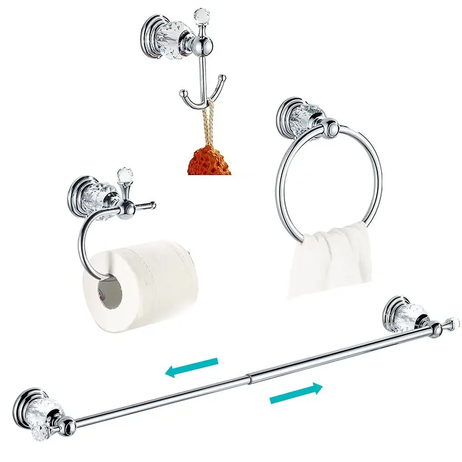 

Crystal Bathroom Accessories, Chrome 24 Inch Towel Bar Set Polished Brass Toilet Paper Holder Towel Ring Coat Hooks Bathroom Har