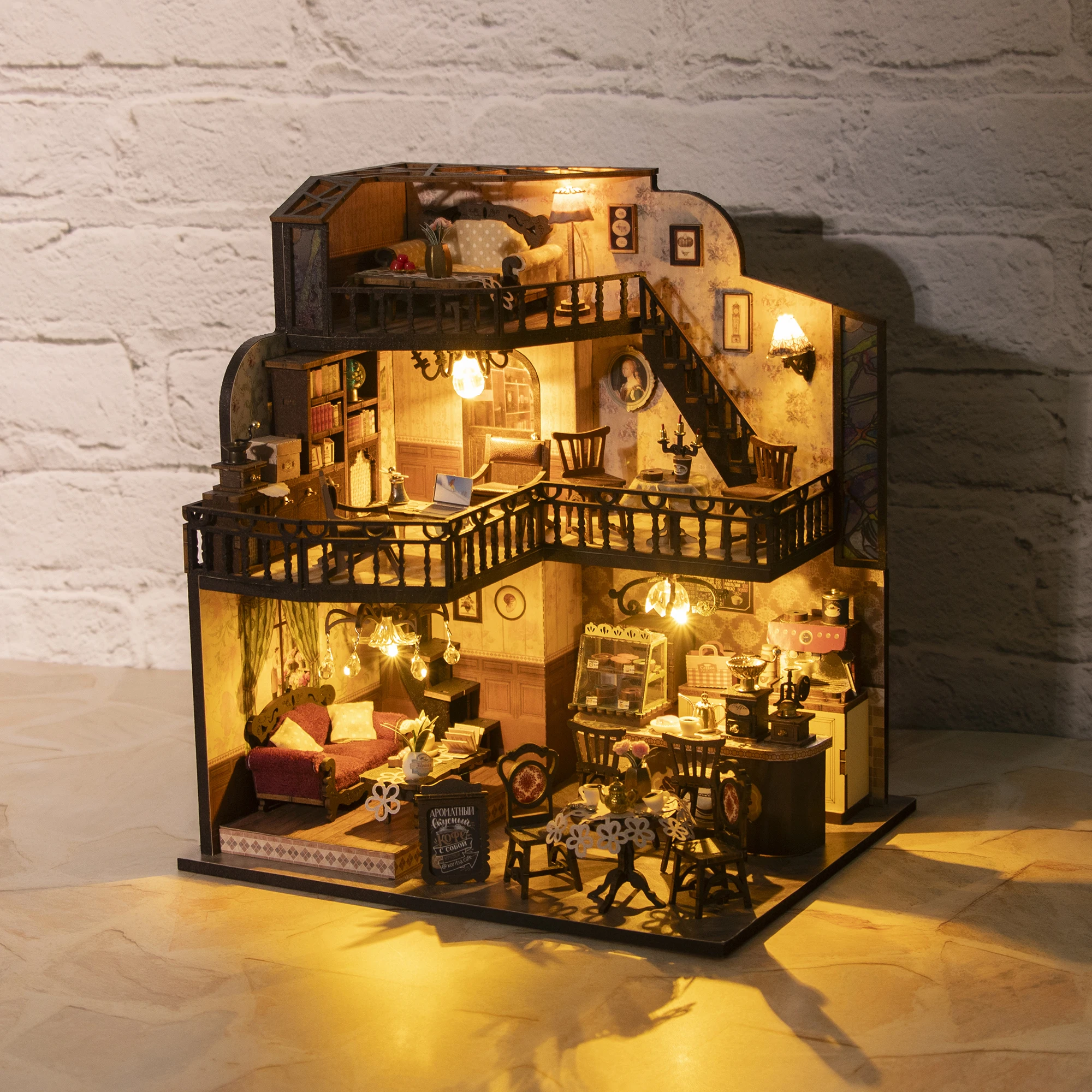 Hot Sale Coffee Theme New Product M2533 Fortunate Encounter Cafe Wooden Doll House Diy Mini Dollhouse Miniature Dollhouse Kit