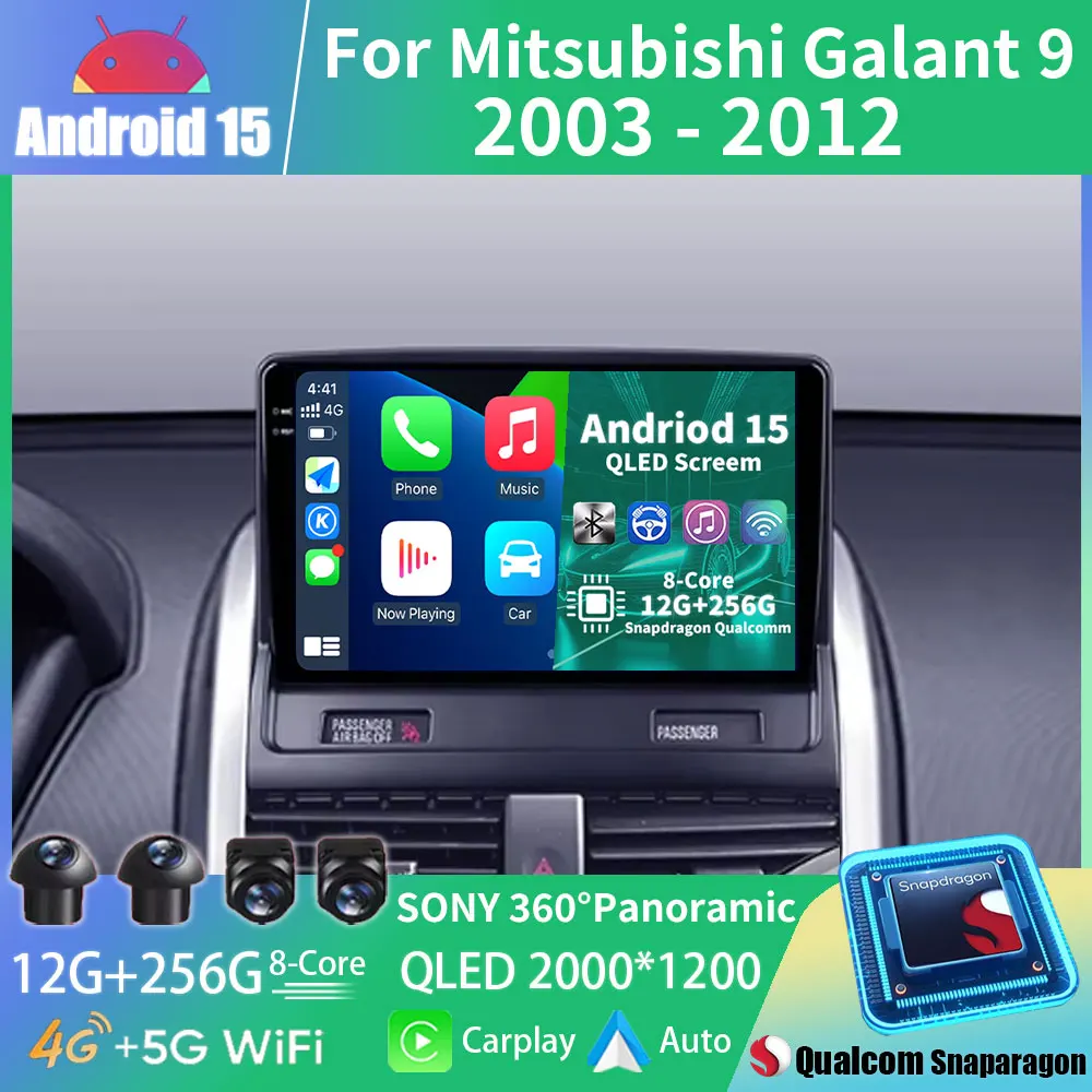 Android 15 Radio del coche para Mitsubishi Galant 9 2003 - 2012 GPS reproductor Multimedia Navi unidad principal estéreo inalámbrico Carplay Auto Video
