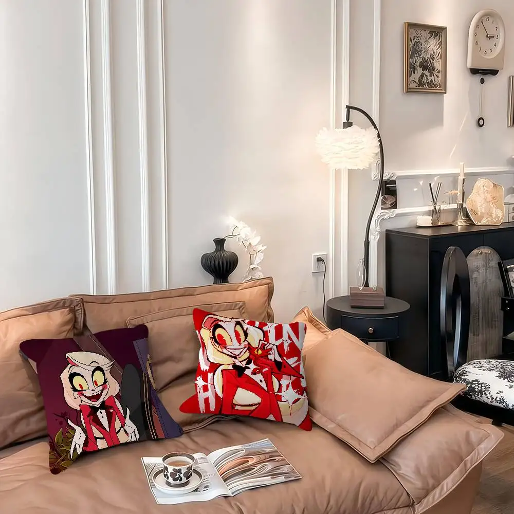 

Anime H-Hazbin H-Hotel Cushion Cover Car Throw Pillow Case For Sofa Car Christmas Gift 40x40cm 45x45cm