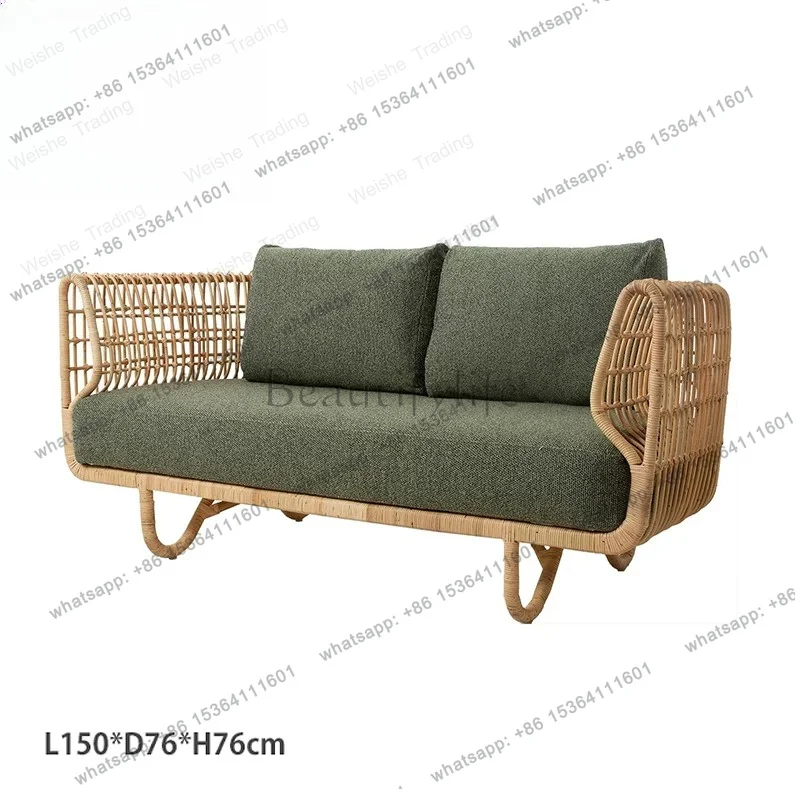 Outdoor rattan sofa combination courtyard garden balcony leisure homestay rattan chair double tea table three people