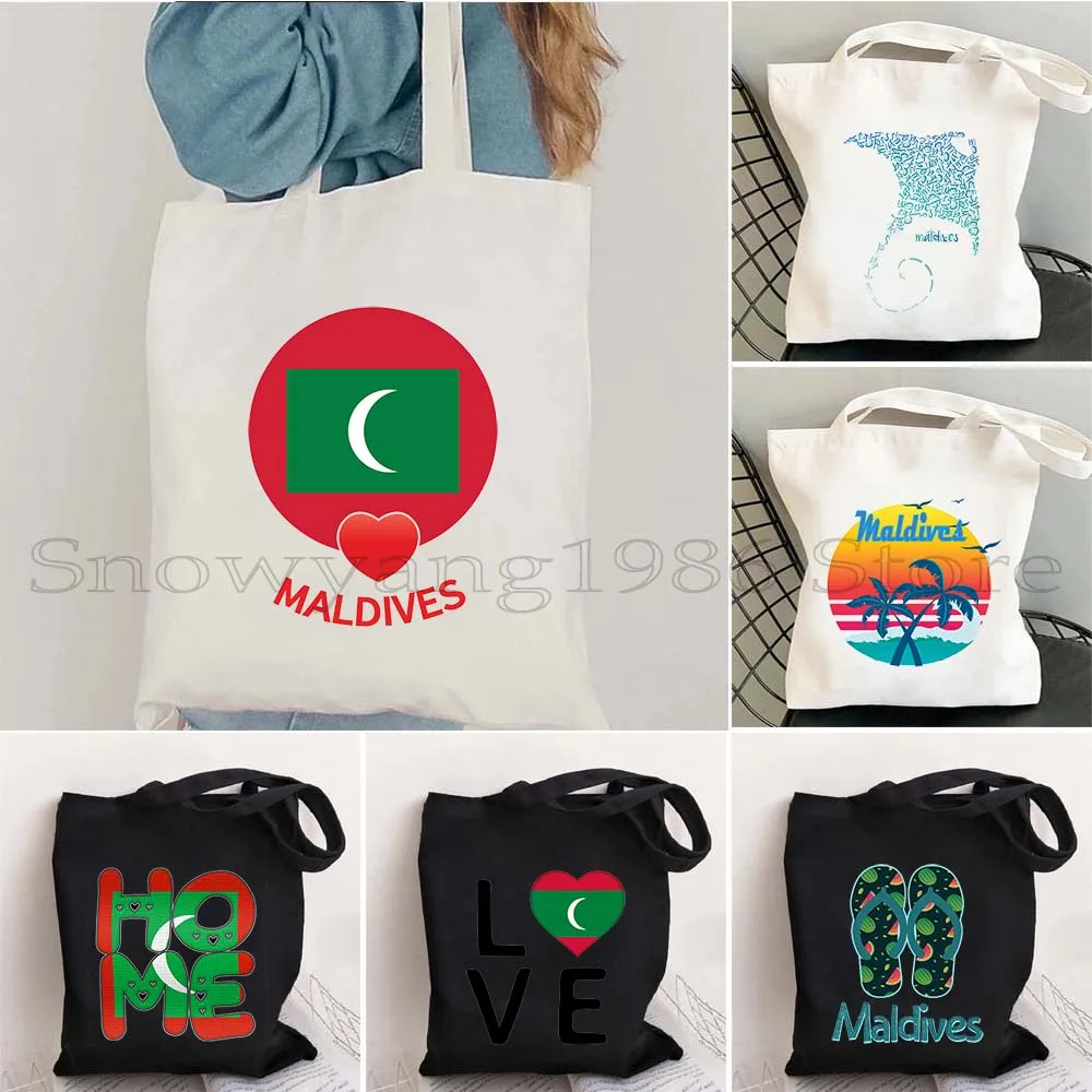 Maldives Maldivian Flag Love Heart Retro Summer Beach Holiday Sunset Gifts Women Canvas Shoulder Tote Bag Shopper Cotton Handbag