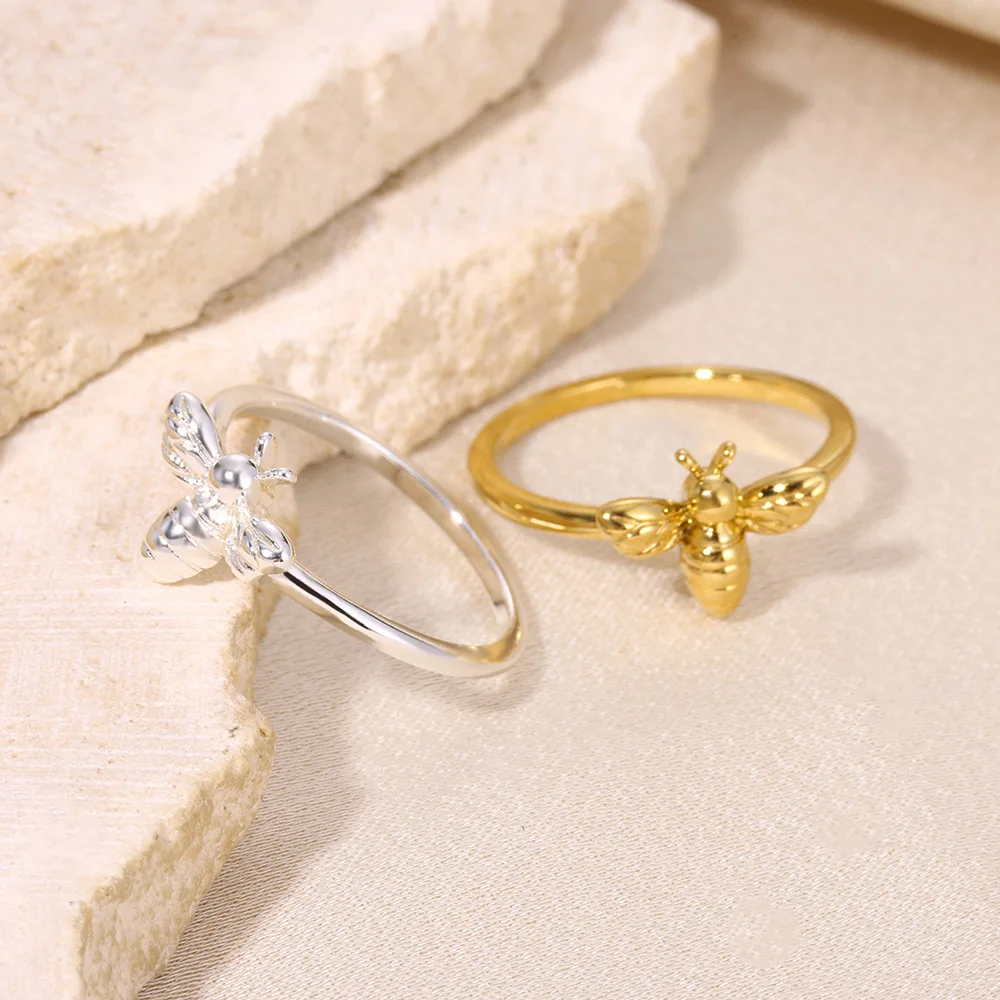 

Cute Minimalist Honeybee Animal Ring Band For Woman Jewelry Metal Fashion Stackable Knuckle Rings Birthday Gift Jewelry