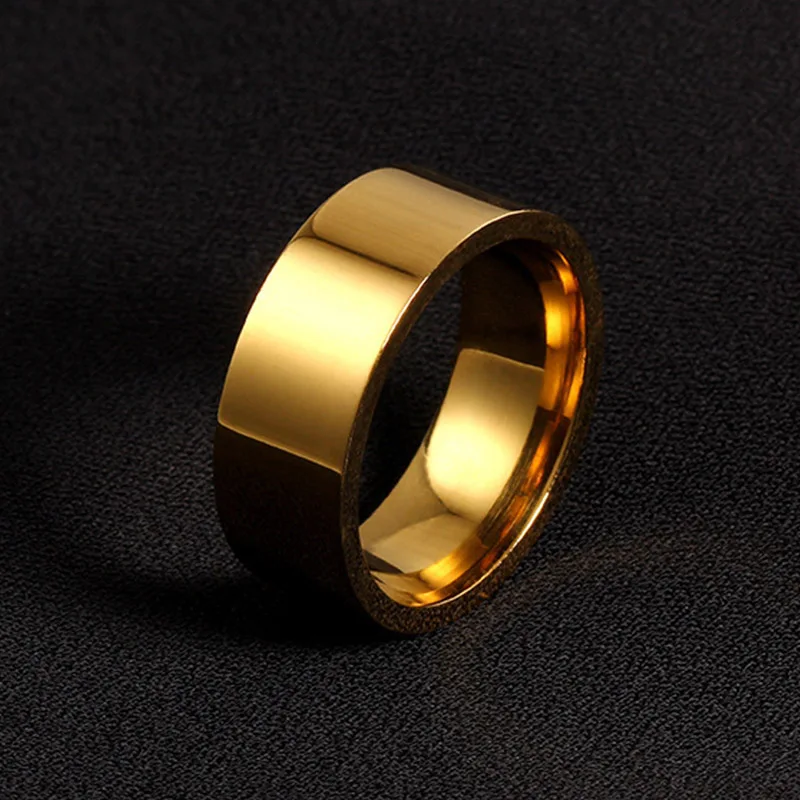 8mm Titanium Steel Wide Ring High Polished Customized Ring for Gold/Black/Silver Color Stainless Steel Rings Male Jewelry