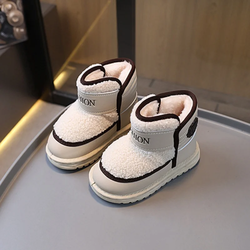 Children's Snow Boots 2024 Winter New Boys' Piled Thickened Cotton Boots Korean Version of Girls' Fashion Lamb Wool Short Boots