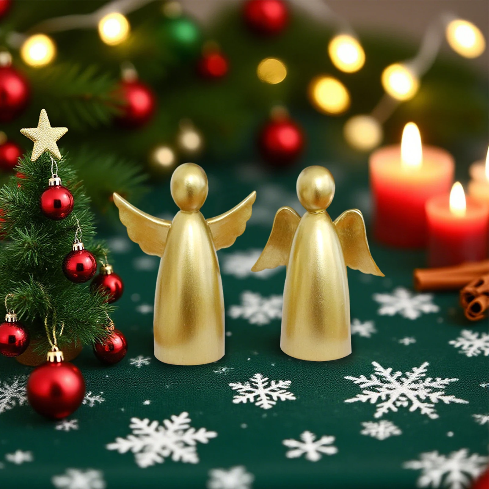 

2pcs Desktop Ornament 8.9cm Golden Angel Resin Sculpture For Desk Fireplace Dining Table 2025 Christmas Party Decoration Props