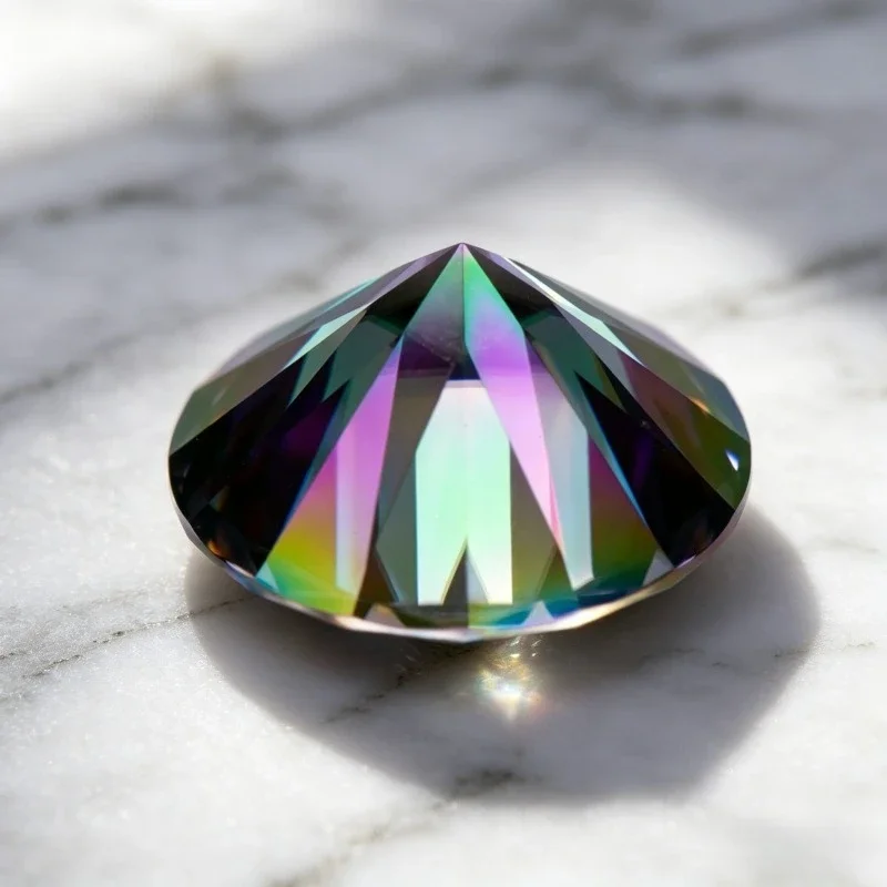 Moissanite Stone Round Shape Rainbow Green Lab Grown Gemstone for DIY Charms Jewelry Making Pass Diamond Tester with Certificate 2