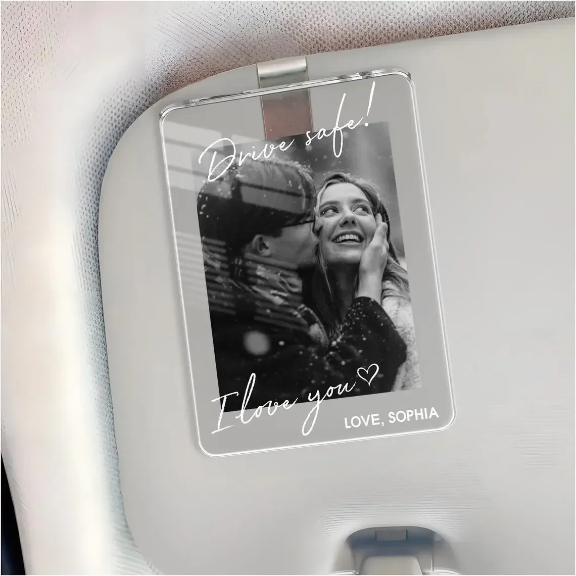 Personalized Custom Photo Car Visor Card, Drive Safe Acrylic Clip, Romantic Boyfriend Anniversary Gift, Aesthetic Clear Picture Frame for Car, Heartfelt I Love You Keepsake
