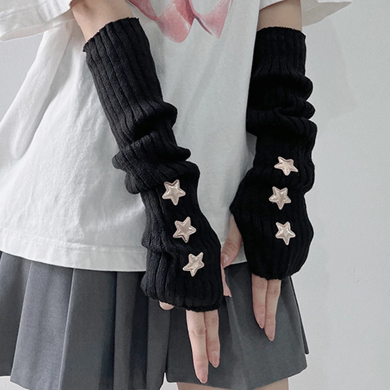 Arm Sleeves Anime Costume Fingerless Arm Cover Long Sleeves JK Knit Star Gloves