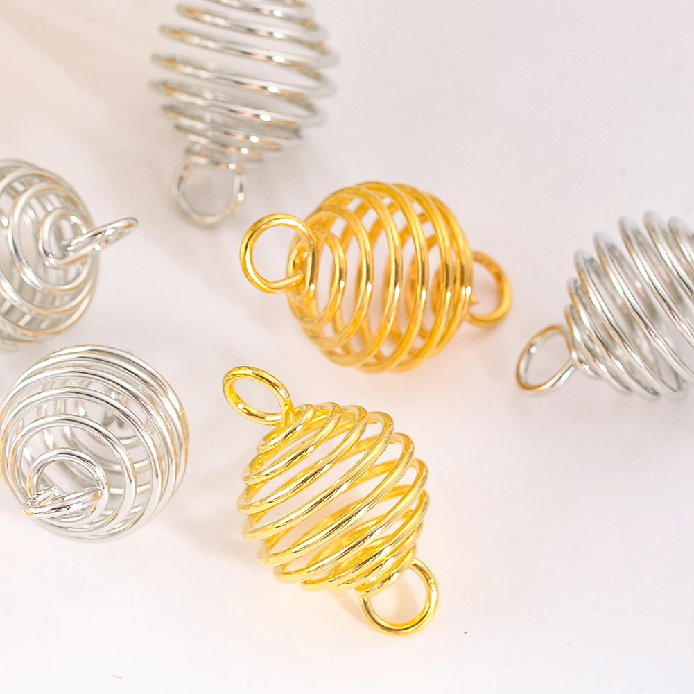 5PCS Spiral Bead Cages Pendant Crystal Stone Holder DIY Suncatcher Making Hanging Decor Parts Jewelry Accessories Connect 2 Hole