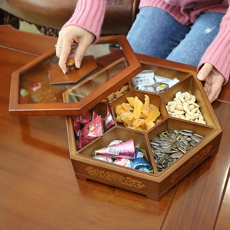 مناسبة للوحة الفاكهة المجففة المنزلية، صندوق الحلوى، الخشب الصلب، غرفة المعيشة، طبقة مزدوجة، بذور البطيخ الدوارة، مقصورة الوجبات الخفيفة