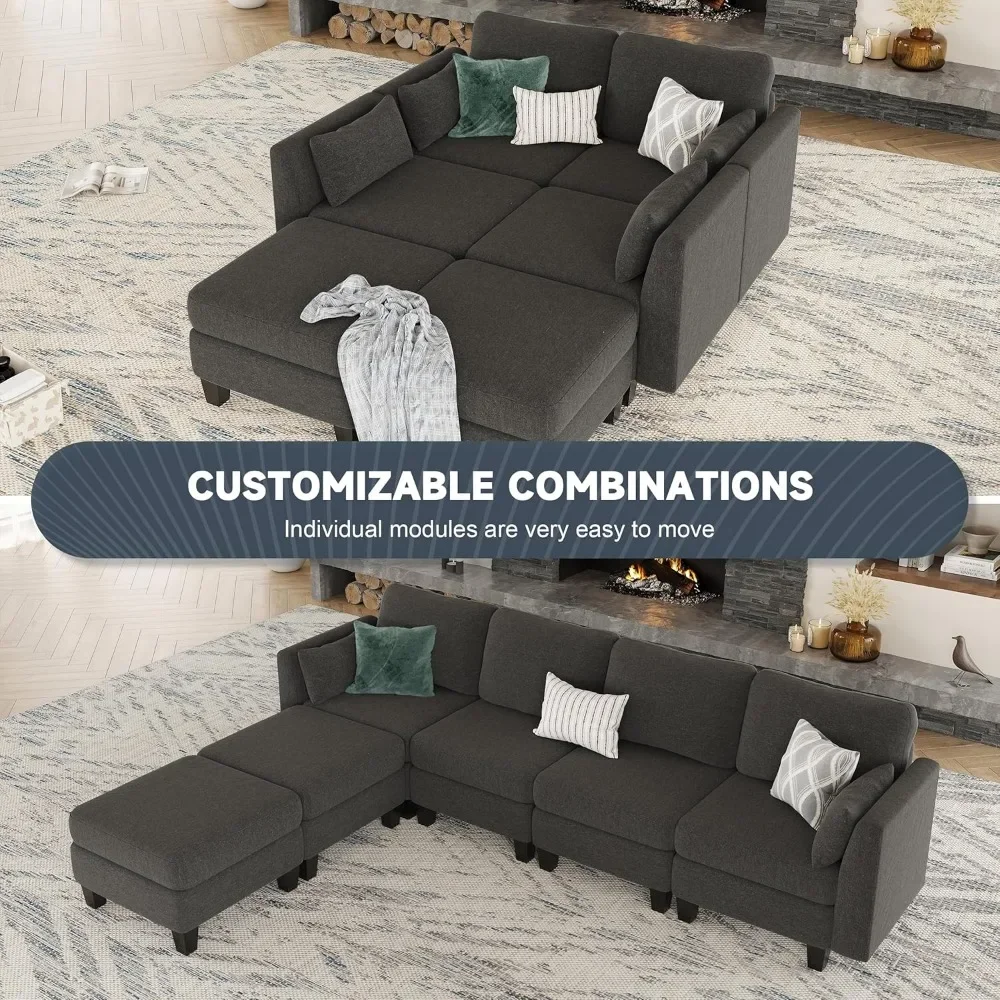 Modular Sectional Sofa, Convertible U Shaped Sofa Couch with High Density Memory Foam, 6 Seat Comfy Modular Sofa Couch