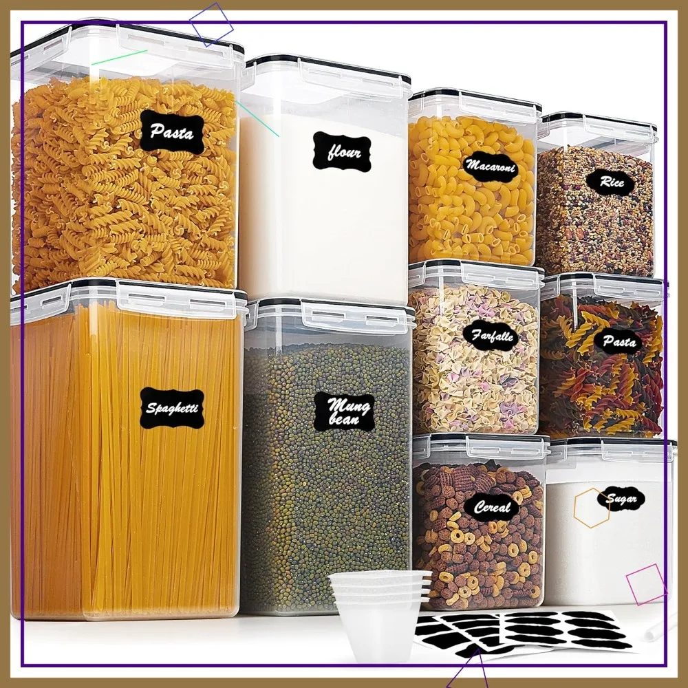 

Набор из 10 герметичных контейнеров для хранения продуктов, большие кухонные емкости для муки и сахара, без BPA, черные