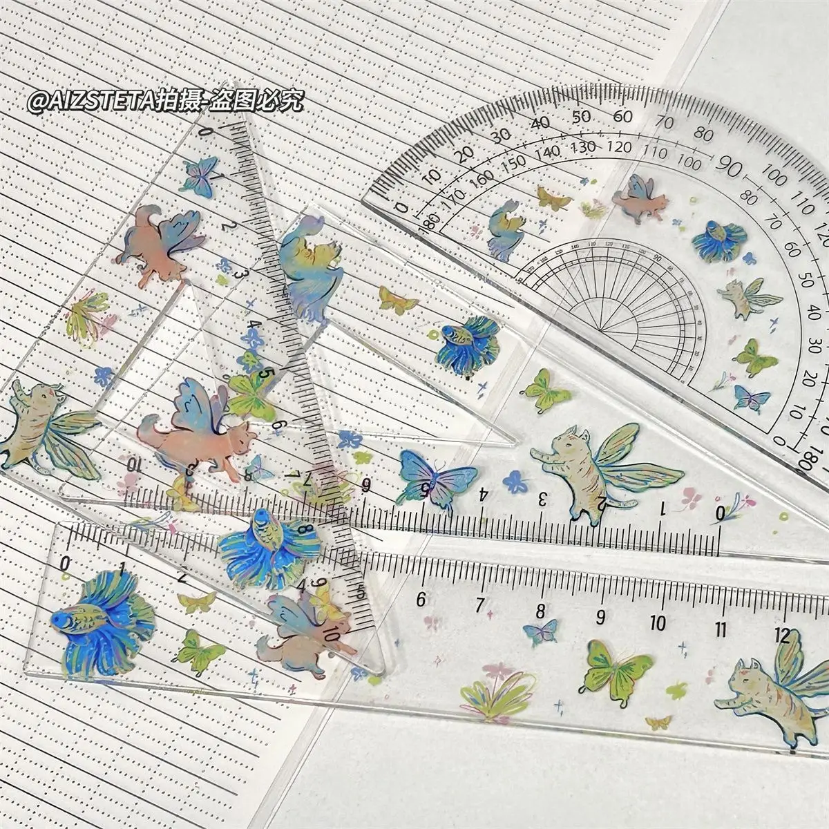 4Pcs/Set Aesthetic Stationery Back To School Supplies Useful Angle Ruler Drawing Cute Cat Ruler Protractor Tool School supplies