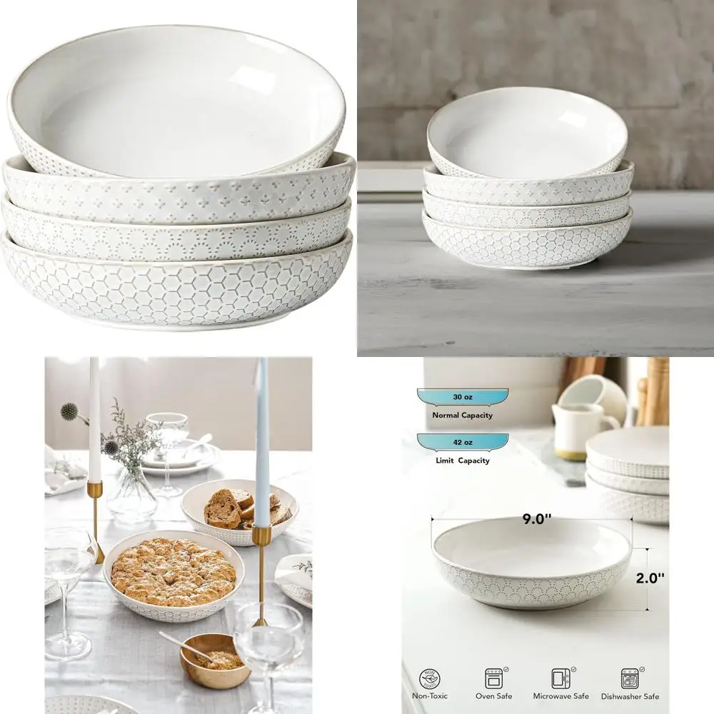 

Набор из 4 белых керамических мисок для пасты и салатов, 9 дюймов, идеально подходят для подачи фруктов, лапши и салатов - идеальный подарок на новоселье или на свадьбу.