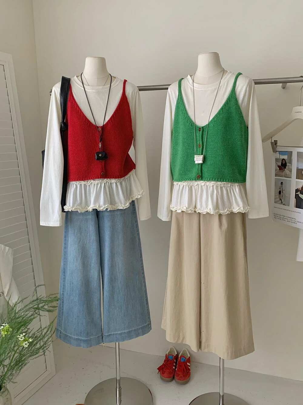 

Versatile V-Ne Knitted Tank Top Base irt Spring Autumn Korean Sle Layering Summer Outerwear Open Cardigan Sweet Sle L...