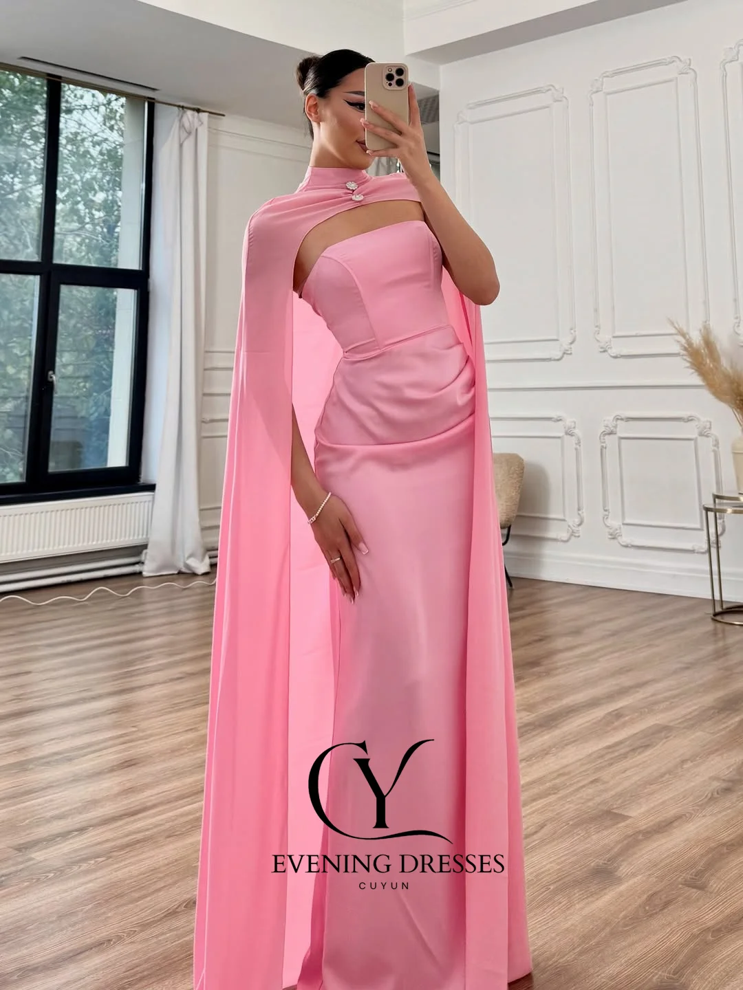 CUYUN без бретелек длиной до пола, вечерние платья с высоким воротником, элегантная шаль, длинное платье для выпускного вечера, платья для торжественных мероприятий по индивидуальному заказу