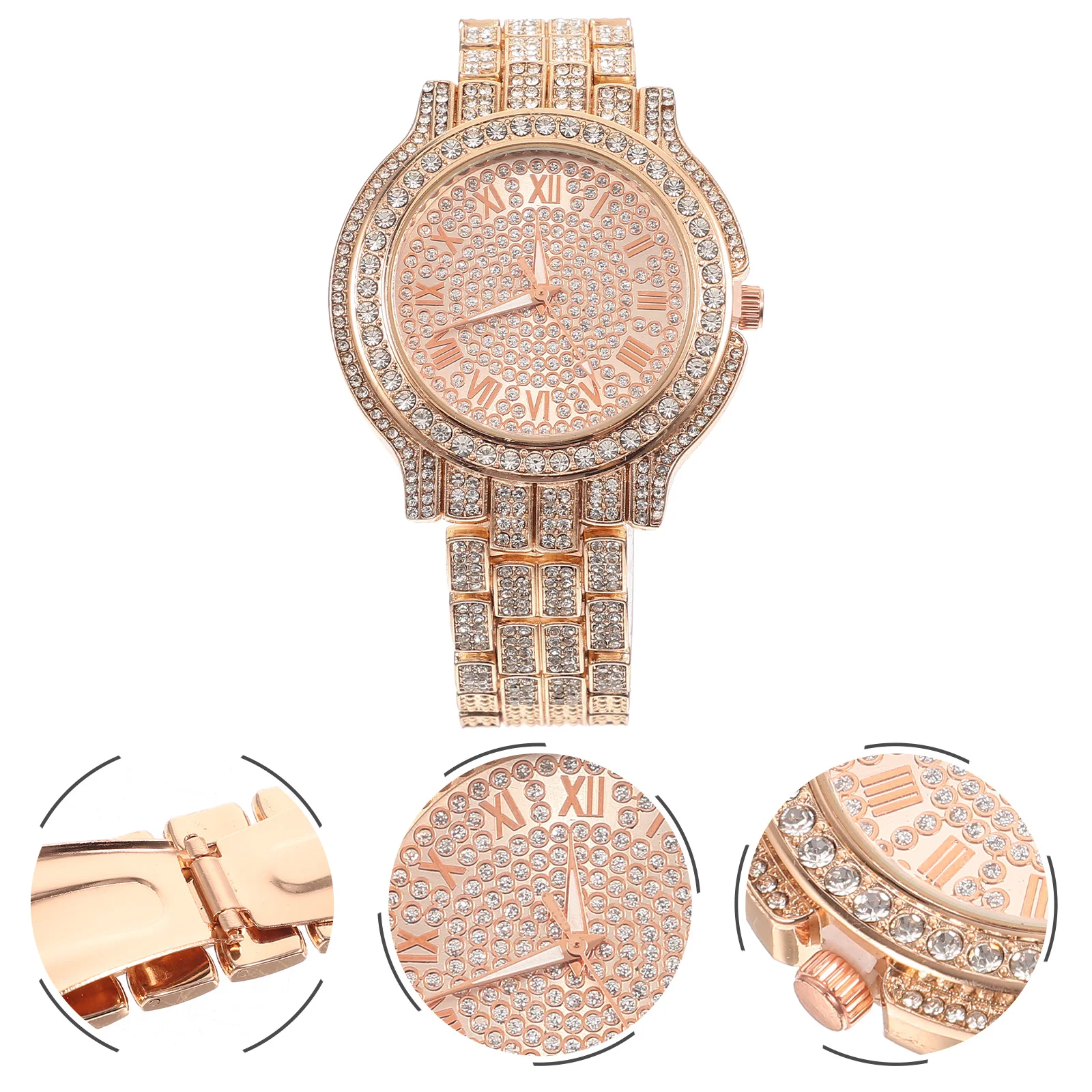 

Rhinestone Ladies Watch Roman Numeral Quartz Wristwatch Women'S Fashion Elegant Decorative Timepiece Casual Girl Embellished