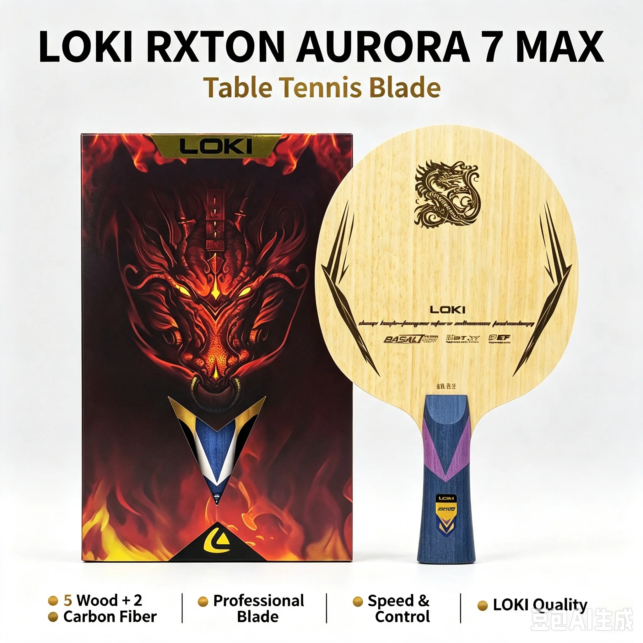 LOKI RXTON Aurora 7 Max Basalt Carbon Table Tennis Blade 5 Wood 2 Carbon Ping Pong Paddle Offensive Table Tennis Racket with Box