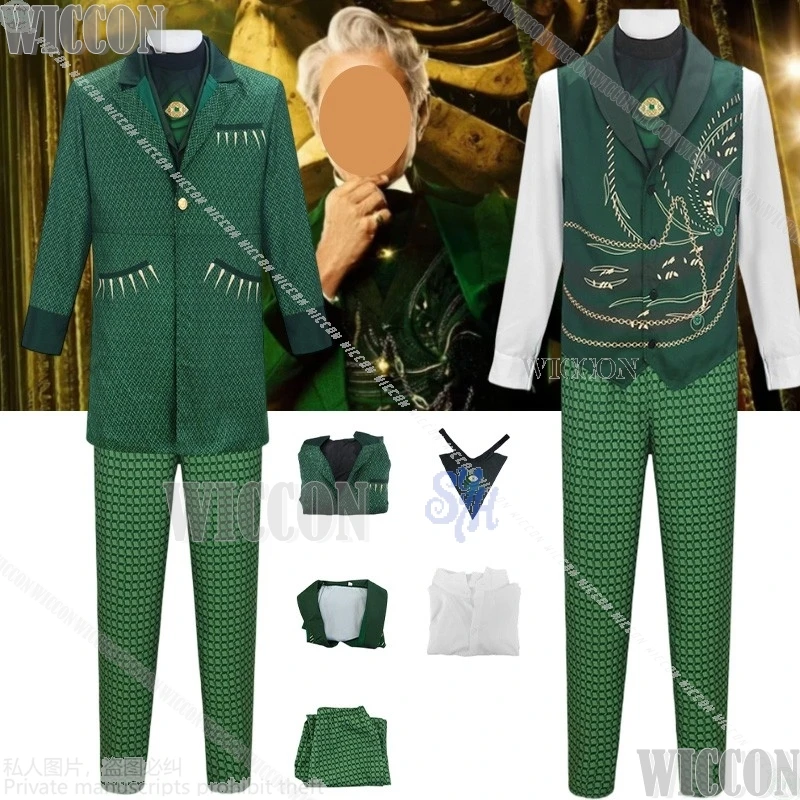 

Anime Wickeddd Movie Cosplay Great Wizard Green Retro Coat Checkered Pattern Pants Goth Gorgeous Halloween Cos Comic Con Suit