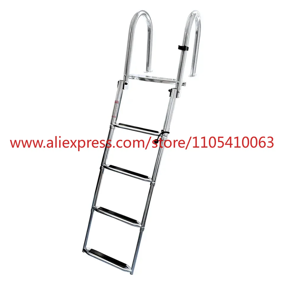 1Pcs stainless steel sewer ladder with curved armrest four-section deck ladder hidden folding hanging ladder telescopic marine
