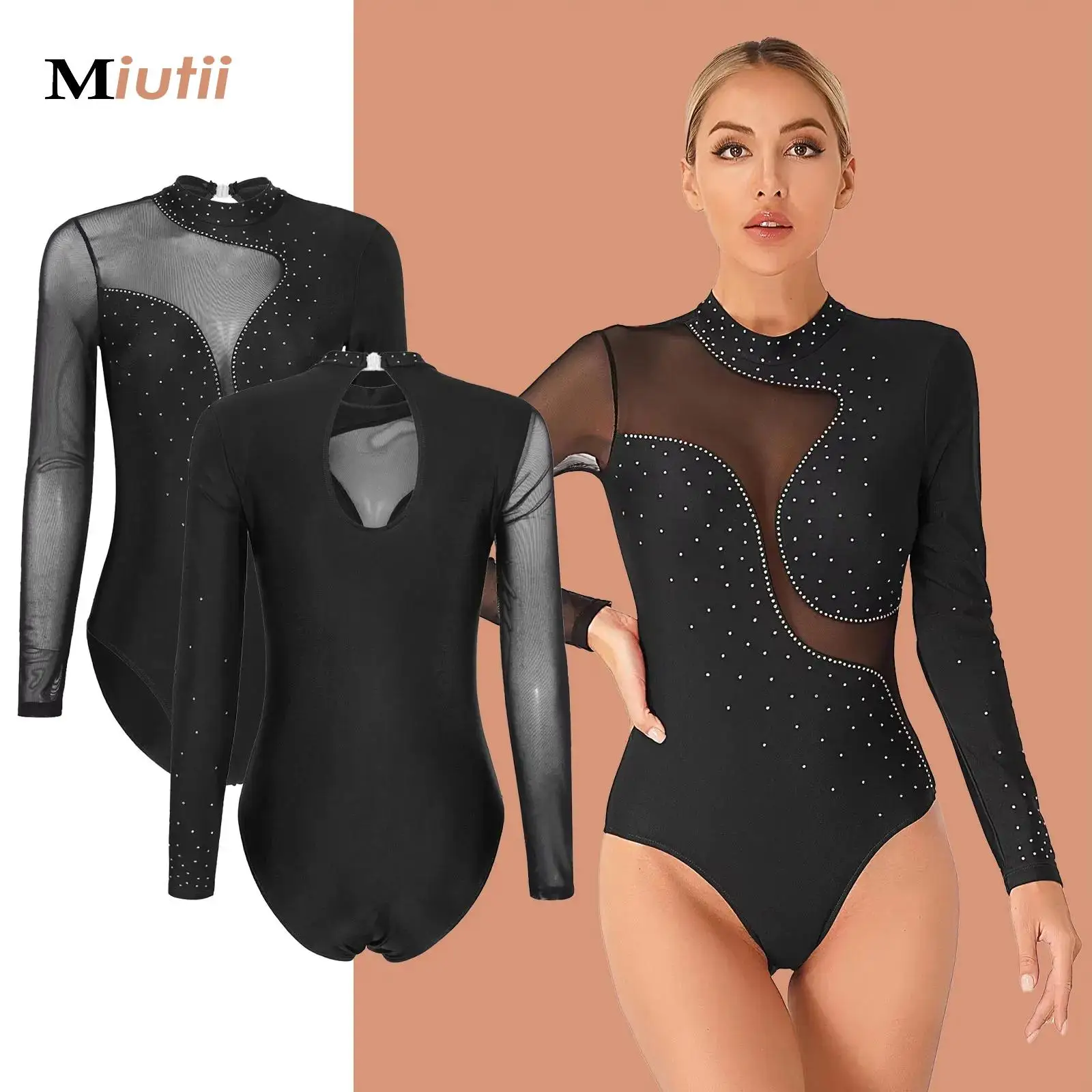 

Gymnastics Leotard Womens Shiny Rhinestone Ballerina Dance Costume Ballet Dance Acrobatics Figure Skating Athletics Bodysuit