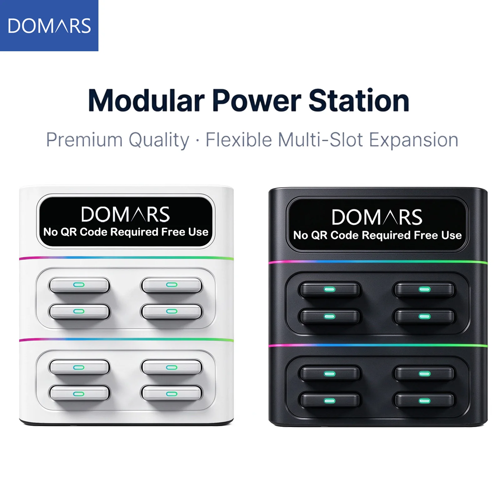 Domars 8-Slot Shared Power Bank Station 22.5W Fast Charge 8000mAh Portable Powerbank with Cable for Cafe Restaurant Hotel