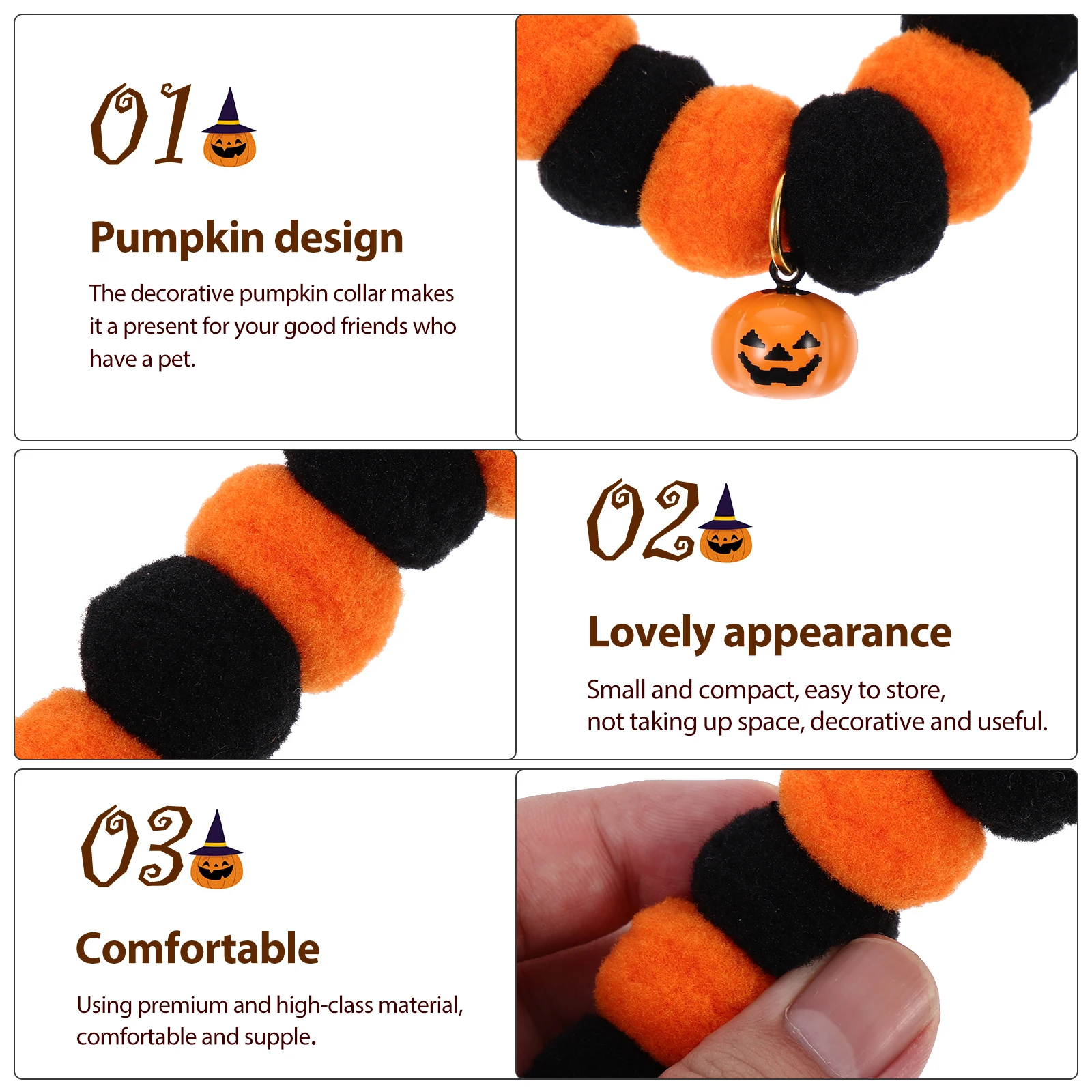 

2Pcs Pumpkin Bell Design Cat Collar Pet Collar for Cats Dogs Halloween Themed Adjustable Stylish Neck Accessories