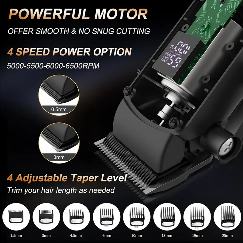 WHYY-Pemotong Rambut Profesional Pria, Pemangkas Jenggot Pemotong Rambut 3 In 1 dan Set Alat Cukur Listrik dengan Layar LED