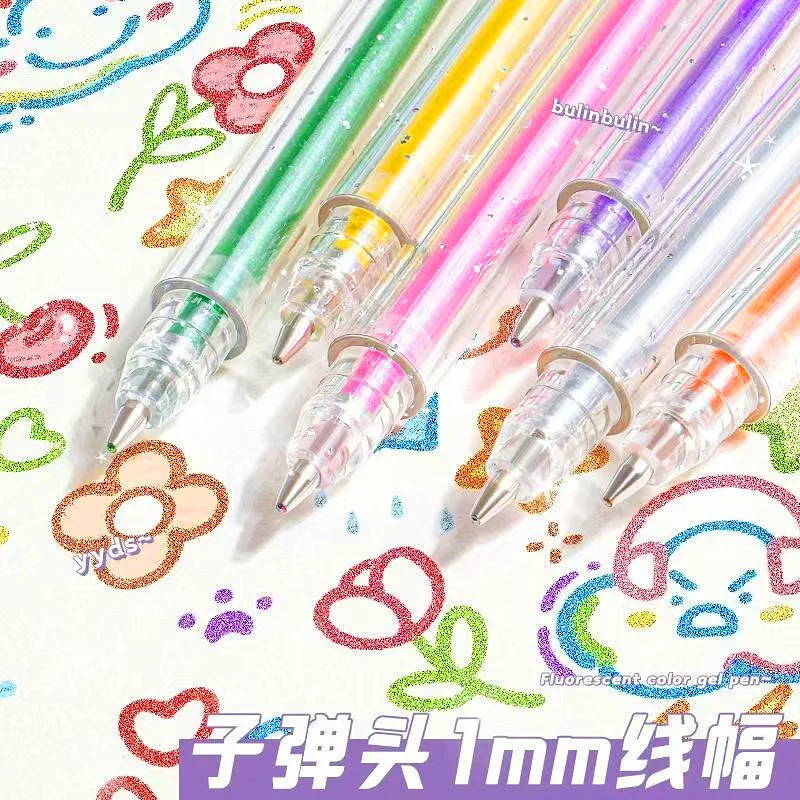 أقلام جل لامعة بألوان 8/12/24 قابلة للسحب وفك الغطاء قلم رسم فني للكتابة رسم تلوين أدوات مكتبية للطلاب