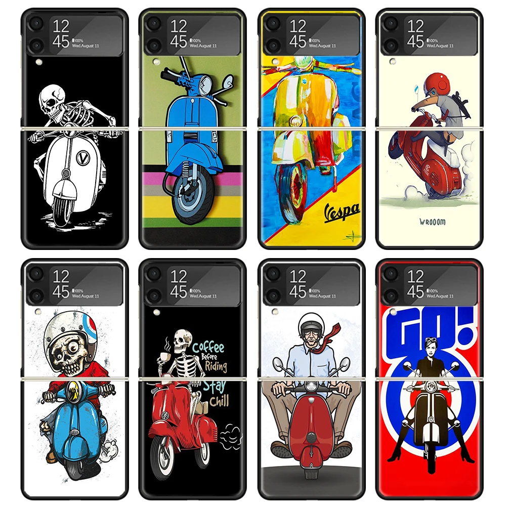 Vespa Scooter Motorcycle Case For Samsung Galaxy Z Flip 4 5 3 z Flip5 Flip4 5G Hard Phone Cover Flip3 Split Folding Black Plasti