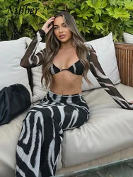 Nibber Summer Two Piece Set Stripe Contrast Color Women's Sexy V-neck Pullover Low-cut Party T-shirt+Slim Bag Hip Skirt Suit