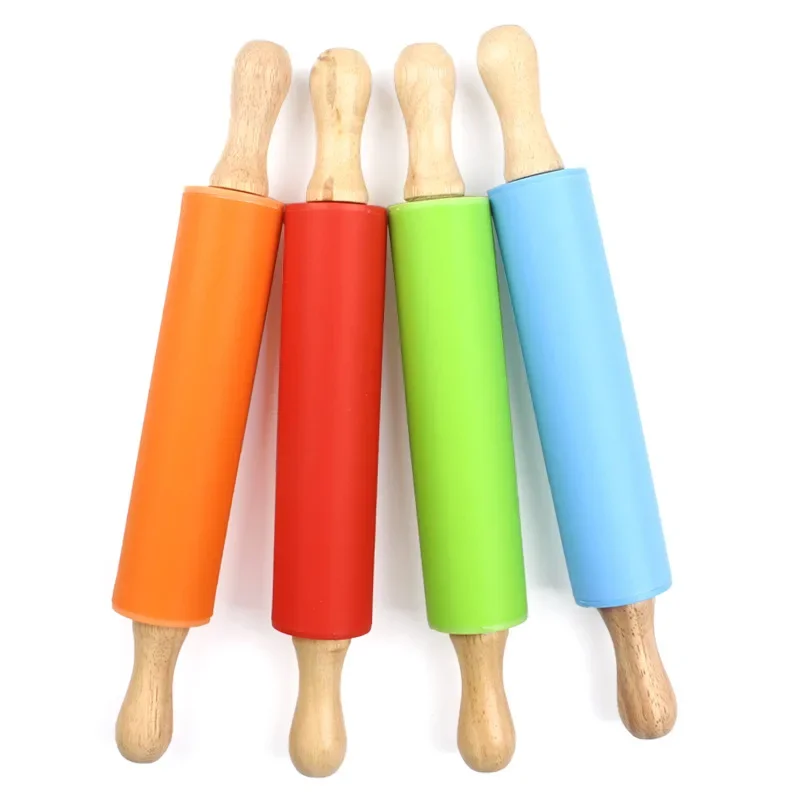 1Pcs Silicone Non-stick Fondant Rolling Pin for  Fondant Cake Dough Roller Decorating Cake Roller Crafts Baking Cooking Tool