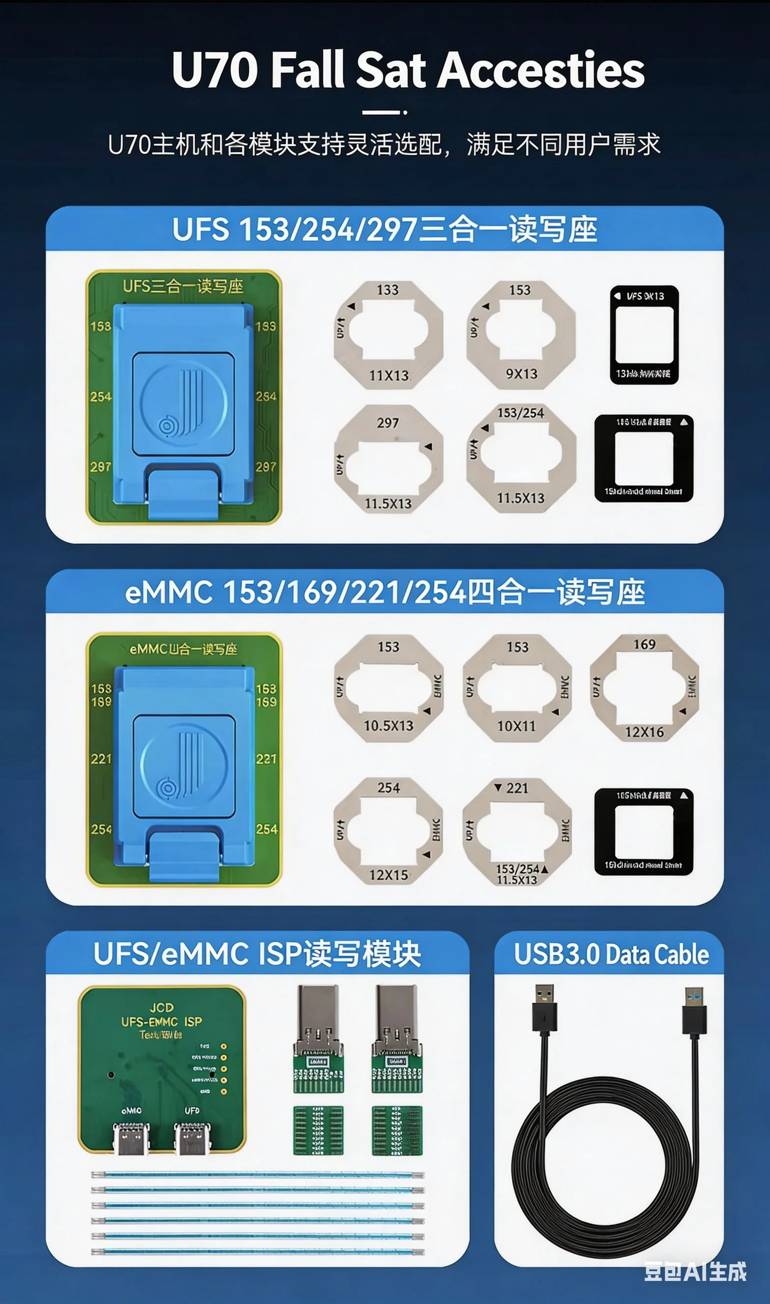 JCID U70 High-Speed ​​Programmer, ISP, UFS, EMMC Android Hard Drive Read/Write Instrument, Mobile Phone Repair Tester