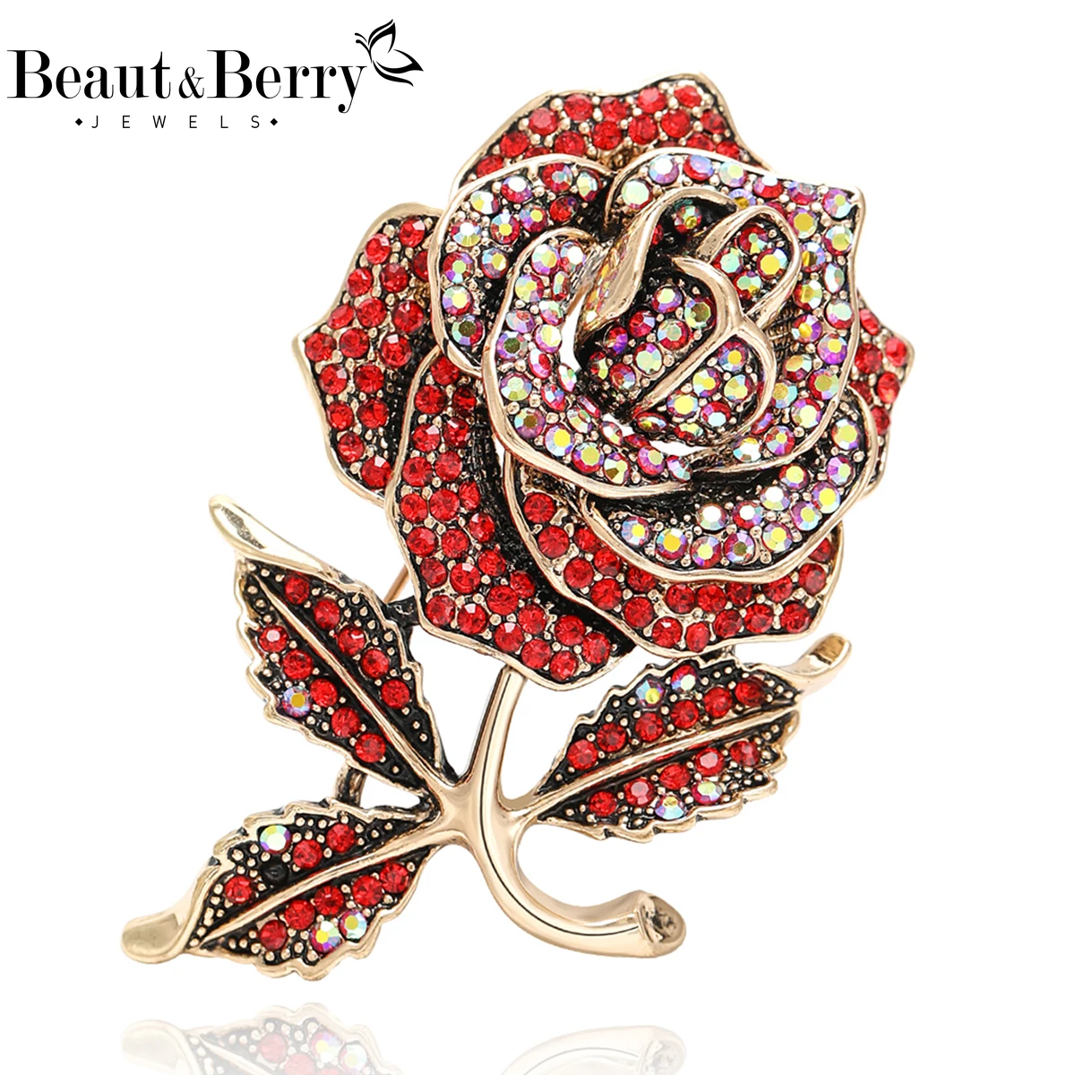 

Beaut&Berry Luxury Rhinestone Rose Brooches for Women Unisex Plant Pins Casual Party Jewelry Accessories Gifts Decoration