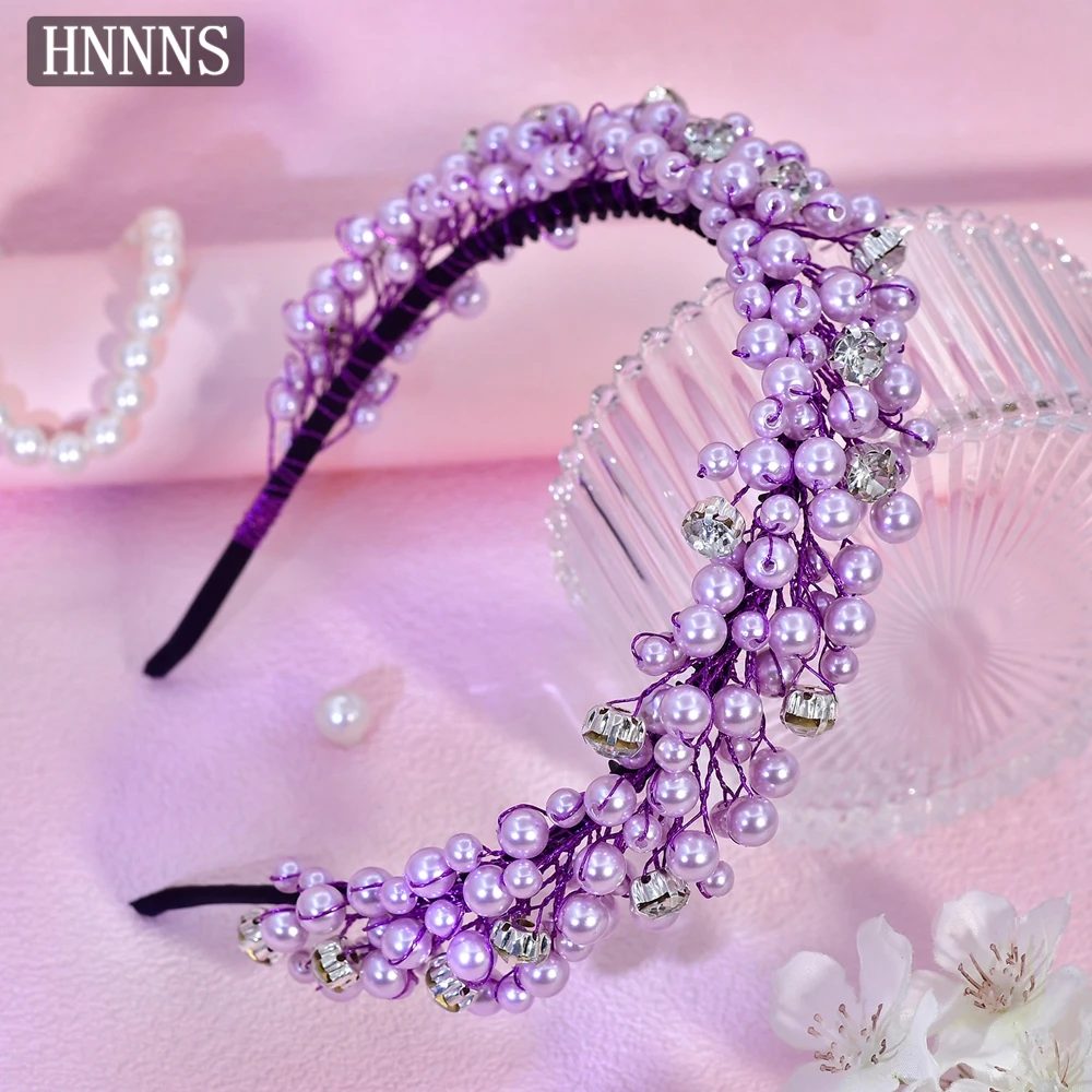 

HNNNS Purple Pearl Headband Elegant Women's Hairband Daily Party Hairstyle Decoration Wedding Dress Jewelry Hair Accessories A80