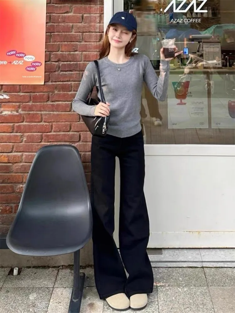 

High Waist Flared Jeans Women's Elastic Straight Leggings Bootcut Jeans plus Size Black Slimming Jeans Casual Autumn Jeans