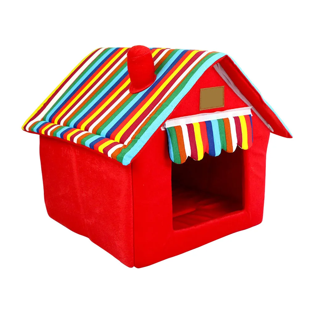 Xs Red Portable Pet Dog House with Chimney Small Dog Cat Bed Indoor Collapsible Lightweight Travel Friendly Home