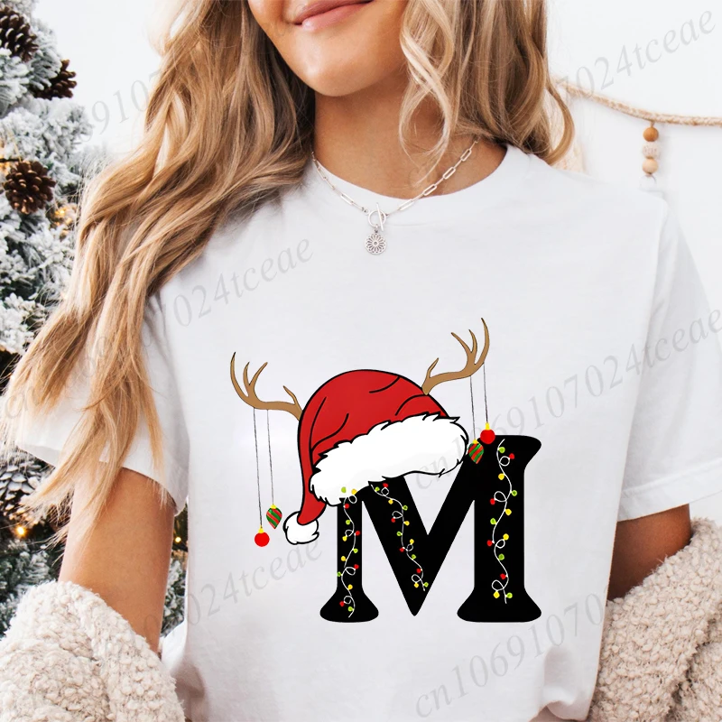 Tシャツ女性クリスマス 26 アルファベットプリントファッションメリー家族マッチング女性服カジュアルクリスマスパーティー Tシャツ半袖トップ