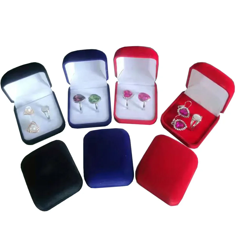Fashion Velvet Ring Storag Box Earring Jewelry Organizer Wedding Double Ring Packaging Box Stud Gift Holder Box