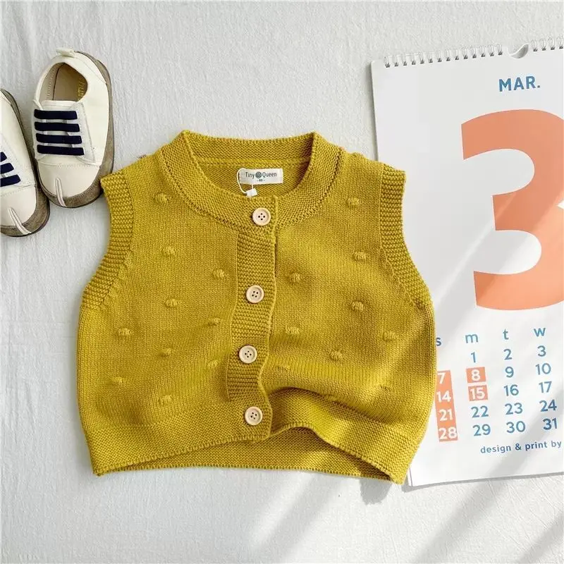 Kids Girls Knitted Cardigan Vest Children Spring Autumn Cotton Sweaters 2024 New Navy Yellow Winter Baby Girls Knitted Tops