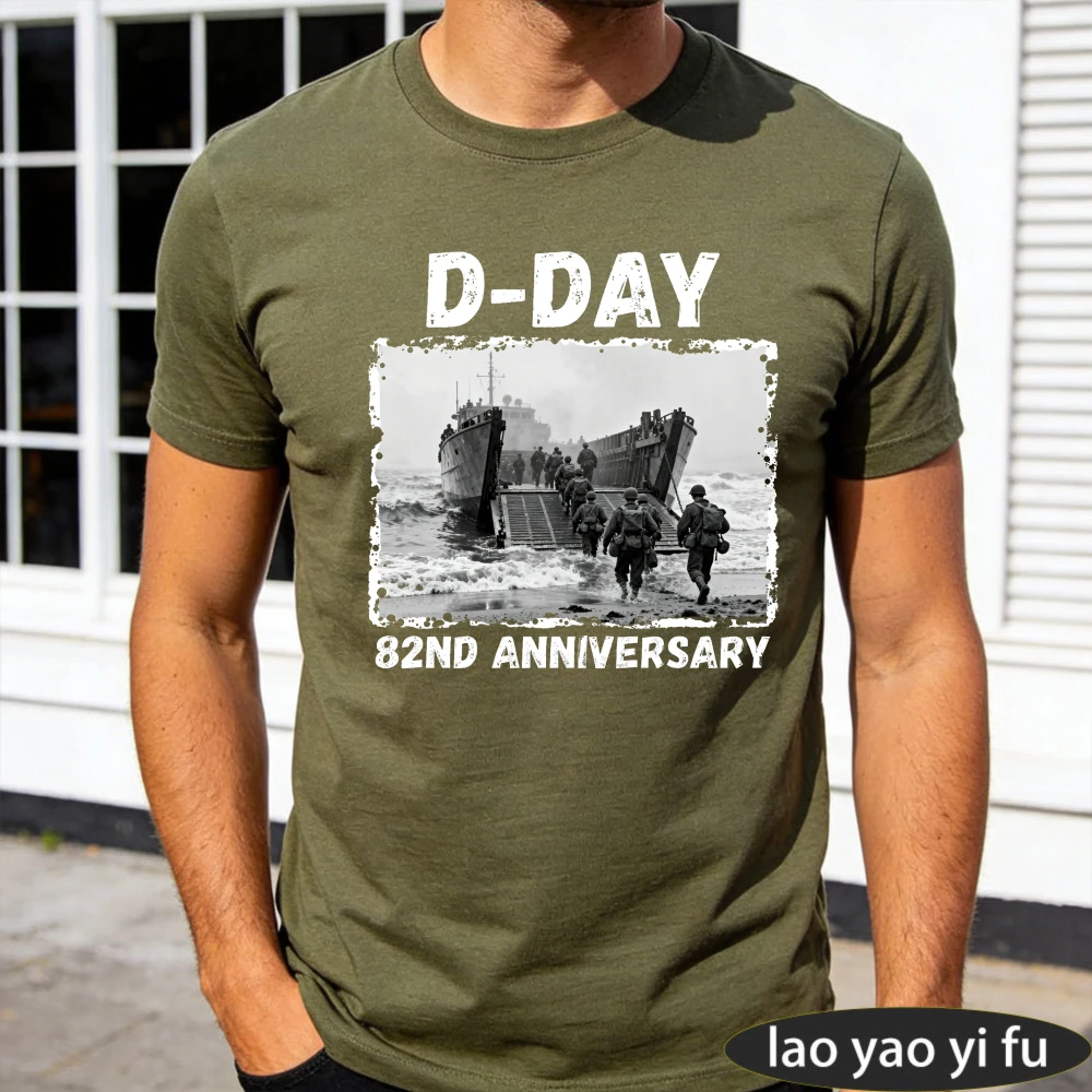 Men D-Day 82nd Anniversary Operation Overlord T-Shirt Normandy Landings Retro Military Print Casual Tee Tops Men's Clothing view 4