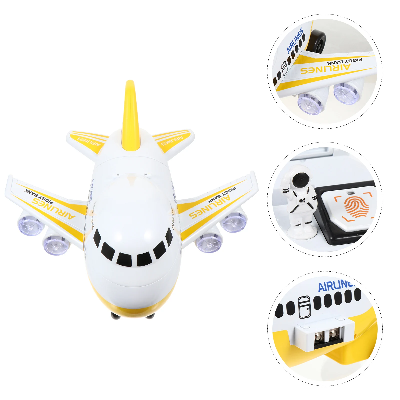 

Kids Yellow Airplane Piggy Bank Toy Fingerprint Face Recognition Music Saving Pot Educational Puzzle Cartoon Storage Box Plane